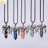 CSJA Dragon Man Necklace Pink Quartz Pendant Vintage Jewelry