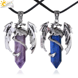 CSJA Dragon Man Necklace Pink Quartz Pendant Vintage Jewelry