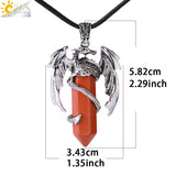 CSJA Dragon Man Necklace Pink Quartz Pendant Vintage Jewelry