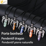 CSJA Dragon Man Necklace Pink Quartz Pendant Vintage Jewelry