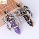 CSJA Dragon Man Necklace Pink Quartz Pendant Vintage Jewelry