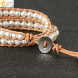 CSJA Atural Pearl Bracelets Women Leather Wrap Bangles Boho Jewelry S631