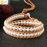 CSJA Atural Pearl Bracelets Women Leather Wrap Bangles Boho Jewelry S631