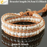 CSJA Atural Pearl Bracelets Women Leather Wrap Bangles Boho Jewelry S631