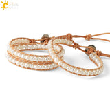 CSJA Atural Pearl Bracelets Women Leather Wrap Bangles Boho Jewelry S631