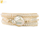 CSJA Bohemia Wrap Leather Bracelets Freshwater Pearls Glass Crystal Charm Women