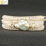 CSJA Bohemia Wrap Leather Bracelets Freshwater Pearls Glass Crystal Charm Women