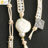 CSJA Bohemia Wrap Leather Bracelets Freshwater Pearls Glass Crystal Charm Women