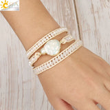 CSJA Bohemia Wrap Leather Bracelets Freshwater Pearls Glass Crystal Charm Women