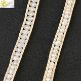 CSJA Bohemia Wrap Leather Bracelets Freshwater Pearls Glass Crystal Charm Women