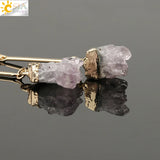CSJA Natural Quartz Crystal Druse Gems Dangle Earrings