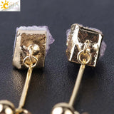 CSJA Natural Quartz Crystal Druse Gems Dangle Earrings