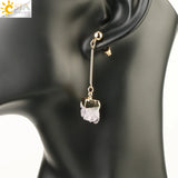 CSJA Natural Quartz Crystal Druse Gems Dangle Earrings