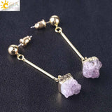 CSJA Natural Quartz Crystal Druse Gems Dangle Earrings