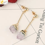 CSJA Natural Quartz Crystal Druse Gems Dangle Earrings