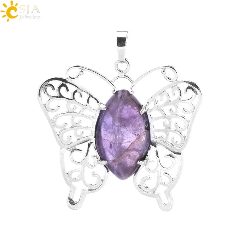 CSJA Butterfly Pendant Natural Crystal Hollow Wing Animal Pendant