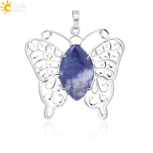 CSJA Butterfly Pendant Natural Crystal Hollow Wing Animal Pendant
