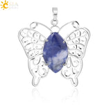 CSJA Butterfly Pendant Natural Crystal Hollow Wing Animal Pendant