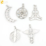 CSJA Chakras Stone Pendant Angel Wings Amulet Yoga Necklace