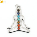 CSJA Chakras Stone Pendant Angel Wings Amulet Yoga Necklace