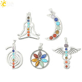 CSJA Chakras Stone Pendant Angel Wings Amulet Yoga Necklace