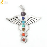 CSJA Chakras Stone Pendant Angel Wings Amulet Yoga Necklace