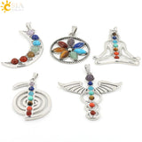 CSJA Chakras Stone Pendant Angel Wings Amulet Yoga Necklace