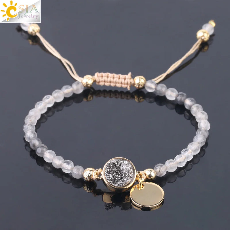 CSJA Cloud Crystal Bracelet Natural Stone Faceted Small Beads Charms Woven