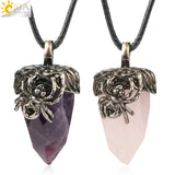 CSJA Cone Faceted Antique Silver Pendant Pink Crystal Lapis Spider Necklaces