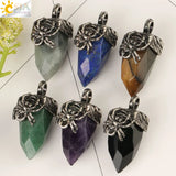 CSJA Cone Faceted Antique Silver Pendant Pink Crystal Lapis Spider Necklaces