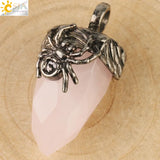 CSJA Cone Faceted Antique Silver Pendant Pink Crystal Lapis Spider Necklaces