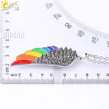 CSJA Copper Angel Wing Necklace Rainbow Enamel Beads Vintage Charm Jewelry