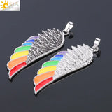 CSJA Copper Angel Wing Necklace Rainbow Enamel Beads Vintage Charm Jewelry
