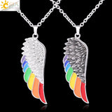 CSJA Copper Angel Wing Necklace Rainbow Enamel Beads Vintage Charm Jewelry