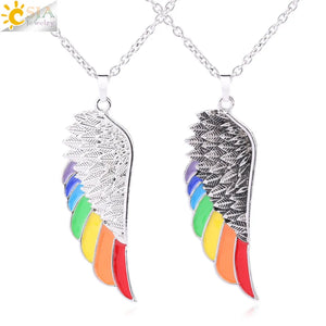 CSJA Copper Angel Wing Necklace Rainbow Enamel Beads Vintage Charm Jewelry