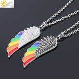 CSJA Copper Angel Wing Necklace Rainbow Enamel Beads Vintage Charm Jewelry