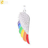 CSJA Copper Angel Wing Necklace Rainbow Enamel Beads Vintage Charm Jewelry