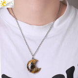 CSJA Crescent Moon Star Necklace Pink Quartz Chakra Healing Stone H010