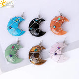 CSJA Crescent Moon Star Necklace Pink Quartz Chakra Healing Stone H010