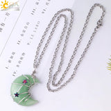 CSJA Crescent Moon Star Necklace Pink Quartz Chakra Healing Stone H010