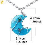 CSJA Crescent Moon Star Necklace Pink Quartz Chakra Healing Stone H010