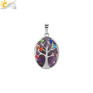 CSJA Reiki Tree of Life Necklace Healing 7 Chakra Pink Quartz Amethyst Jewelry