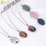 CSJA Reiki Tree of Life Necklace Healing 7 Chakra Pink Quartz Amethyst Jewelry