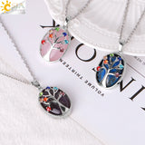 CSJA Reiki Tree of Life Necklace Healing 7 Chakra Pink Quartz Amethyst Jewelry