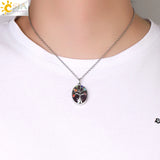 CSJA Reiki Tree of Life Necklace Healing 7 Chakra Pink Quartz Amethyst Jewelry