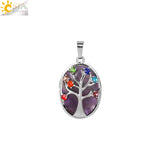 CSJA Reiki Tree of Life Necklace Healing 7 Chakra Pink Quartz Amethyst Jewelry