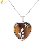 CSJA Tiger Eye Crystal Necklace Heart Pendant Healing Flower Jewelry G941
