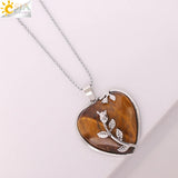 CSJA Tiger Eye Crystal Necklace Heart Pendant Healing Flower Jewelry G941