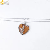 CSJA Tiger Eye Crystal Necklace Heart Pendant Healing Flower Jewelry G941