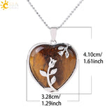 CSJA Tiger Eye Crystal Necklace Heart Pendant Healing Flower Jewelry G941